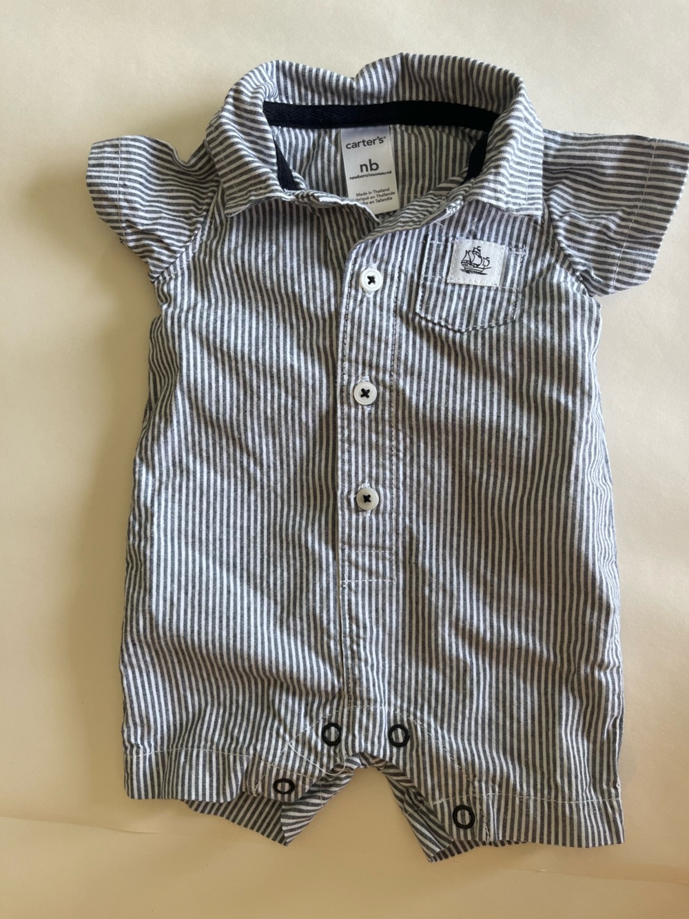 Carter's Gray & White Striped Newborn Short Sleeve Romper